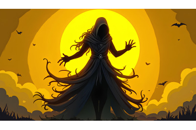 A gothic-style dancer wrapped in glowing darkness