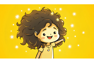 A monochrome girl with glowing golden starbursts