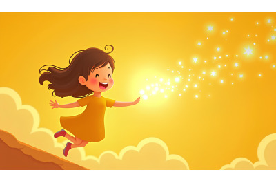A motion-blur effect girl releasing glowing dreams