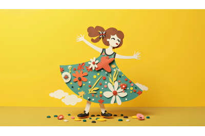 A paper-cut collage of a dreamlike spinning figure