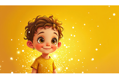 A pointillism child surrounded by twinkling lights