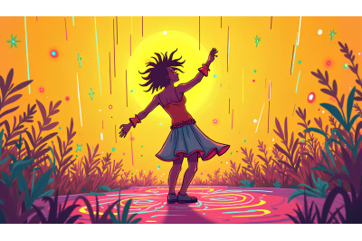 A psychedelic-style dancer lost in neon dream rain
