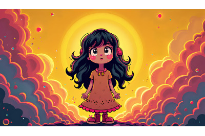 A psychedelic-style girl surrounded by glowing nebulas