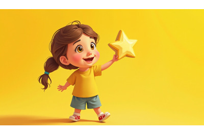 A realism painting of a girl holding a star