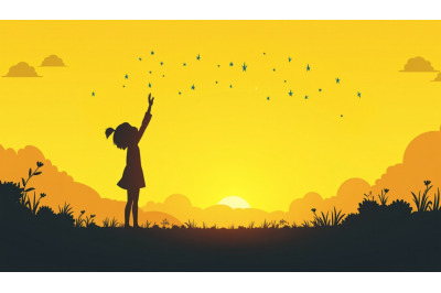 A silhouette of a girl reaching for constellations