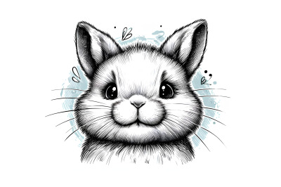 Baby bunny portrait Ink Illustration