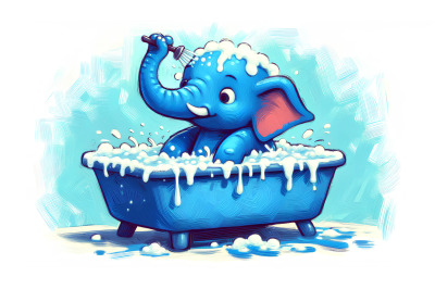 Blue elephant bath Impressionist Style