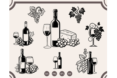 Wine svg Bundle, Wine Bottle and Glass svg, Grape Vine svg