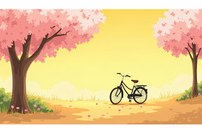 Bicycle surrounded by floating hearts, acrylic