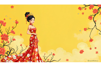 Bold ink lines, delicate Chinese dress art