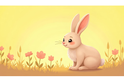 Bunny with soft fur and flowers, silhouette