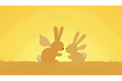 Bunny with tiny angel wings, silhouette