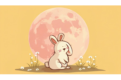 Cute bunny under a pink moon, fauvism