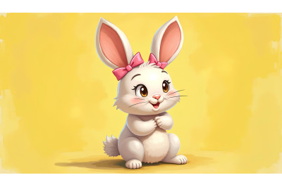 Cute bunny with bows, oil painting