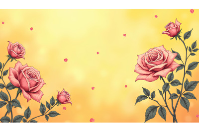 Delicate ink strokes, roses swaying in air