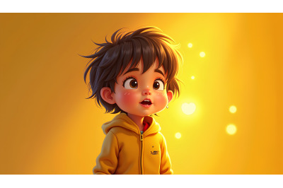 Digital art, glowing fantasy toddler portrait