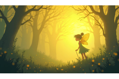 Fairy in fog, misty dreamlike mysterious scene