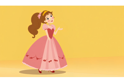 Fairytale princess in a pink dress, charcoal