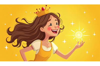 Joyful princess with floating sparkles, pop art