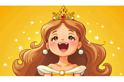 Laughing princess surrounded by sparkles, pointillism