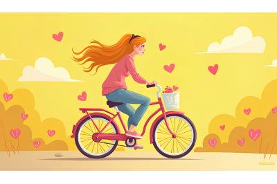 Love-themed pink bicycle ride, impressionism