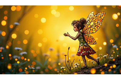 Mosaic fairy, tiny glass reflections in night