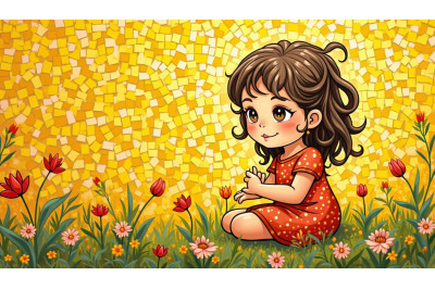 Mosaic tile art, tiny pieces forming innocence