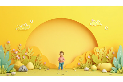 Paper cutout style, layered toddler illustration