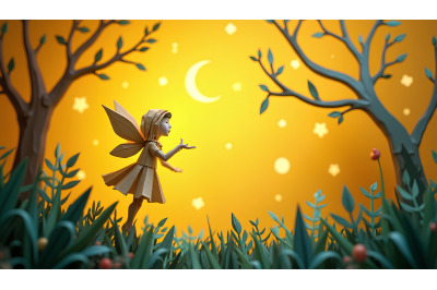 Paper origami fairy, folded night fairy tale