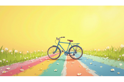 Pastel bicycle on a rainbow path, impressionism