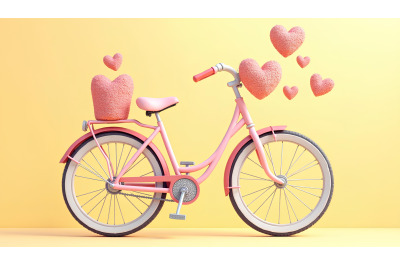 Pastel pink bicycle with glittering hearts, abstract