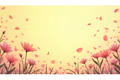 Pastel-toned floral scene with falling petals