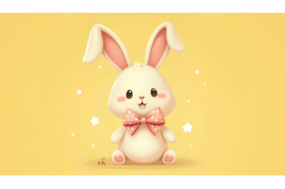 Playful bunny with shimmering bows, minimalism