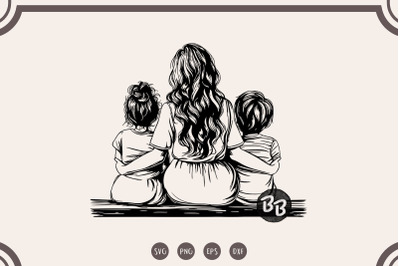 Mother with Son and Daughter svg, Mom of Boy and Girl svg