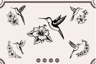 Hummingbird with Hibiscus Bundle svg, Hummingbird Flower svg