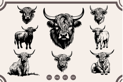 Highland Cow svg Bundle, Highland Cow Head svg, Highland Cow