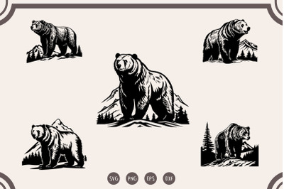 Bear With Mountains svg Bundle, Bear svg, Bear head svg