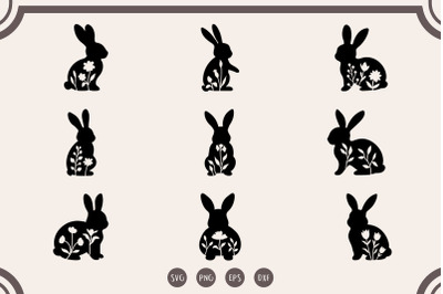 Floral Rabbit svg, Flower Rabbit Easter svg, Flower Bunny