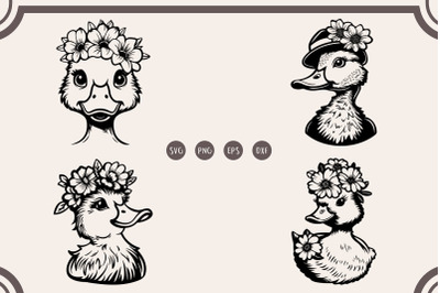 Duck With Flowers svg Bundle, Duck svg, Floral Duck svg, png