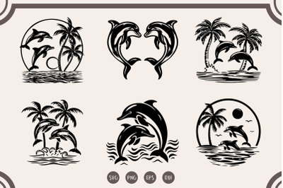 Dolphin svg Bundle, Beach Sunset Palm Trees, Sea Life svg