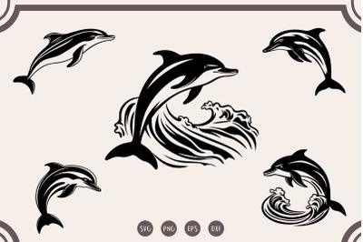 Dolphin Bundle svg, Dolphin with Wave svg, Dolphin cut file