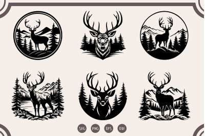 Deer in the Forest svg Bundle, Deer Clipart, Forest svg, png
