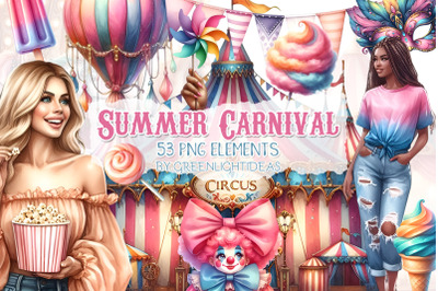 Summer Carnival Clipart, Circus Graphics, Funfair Illustrations