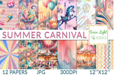 Carnival Digital Papers, Circus Backgrounds, Funfair Printable Papers