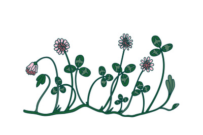 Botanical floral border isolated on white background. Hand drawn doodl