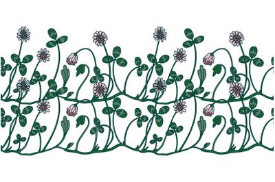 Botanical floral border isolated on white background. Hand drawn doodl