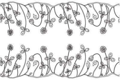 Line art botanical floral border isolated on white background. Hand dr