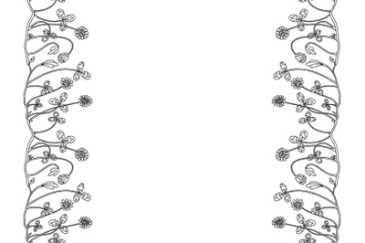 Line art botanical floral vertical border isolated on white background