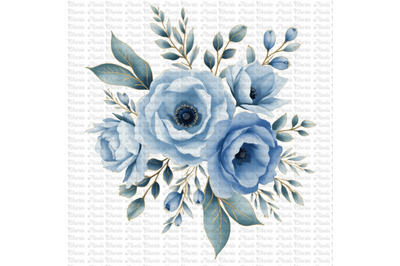 10 Dusty Blue Flower Watercolor Clipart Bundle, Light Blue Flowers,