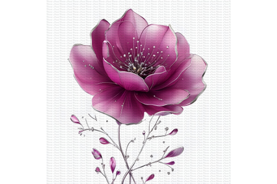 3 Magenta Plum Silver Flowers Watercolor Clipart Bundle, Wedding Flowe